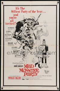 8y493 MAD MONSTER PARTY 1sh '68 great artwork of animated Dracula, Mummy & Igor!
