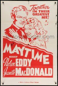 8y513 MAYTIME Canadian 1sh R60s close up of singing sweethearts Jeanette MacDonald & Nelson Eddy!