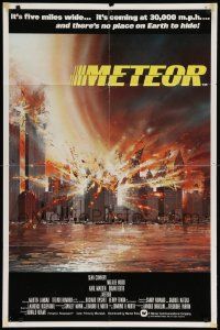 8y519 METEOR int'l 1sh '79 Sean Connery, Natalie Wood, cool sci-fi artwork by Tom Beauvais!