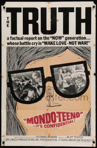 8y524 MONDO TEENO 1sh '67 truth about the NOW generation, make love-not war!