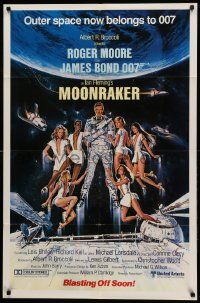 8y528 MOONRAKER int'l advance 1sh '79 art of Roger Moore as Bond in space by Goozee!
