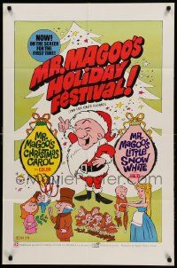 8y531 MR. MAGOO'S CHRISTMAS CAROL/MR. MAGOO'S LITTLE SNOW WHITE 25x38 1sh '70 great cartoon artwork!