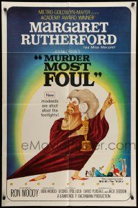 8y533 MURDER MOST FOUL 1sh '64 art of Margaret Rutherford by Tom Jung, Agatha Christie!