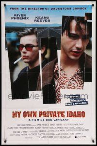 8y538 MY OWN PRIVATE IDAHO int'l 1sh '91 close up of smoking River Phoenix & Keanu Reeves!