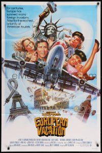 8y543 NATIONAL LAMPOON'S EUROPEAN VACATION int'l 1sh '85 art of Chevy Chase & crashing airplane!