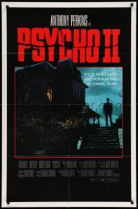 8y645 PSYCHO II 1sh '83 Anthony Perkins as Norman Bates, cool creepy image of classic house!
