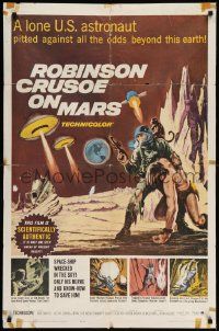 8y683 ROBINSON CRUSOE ON MARS 1sh '64 cool sci-fi art of Paul Mantee & his man Friday!