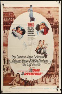 8y685 ROME ADVENTURE 1sh '62 Troy Donahue, Suzanne Pleshette & Angie Dickinson in Italy!