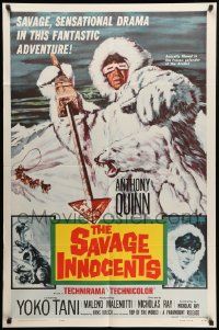 8y708 SAVAGE INNOCENTS 1sh '61 Nicholas Ray, great art of Eskimo Anthony Quinn & polar bear!