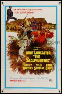 8y709 SCALPHUNTERS 1sh '68 great art of Burt Lancaster & Ossie Davis fighting in mud!