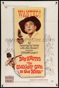 8y741 SHAKIEST GUN IN THE WEST 1sh '68 Barbara Rhoades with rifle, Don Knotts on wanted poster!