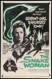 8y762 SNAKE WOMAN 1sh '61 sexy serpent-girl Susan Travers terrorizes town, cool art!