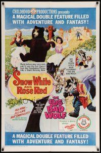 8y765 SNOW WHITE & ROSE RED/BIG BAD WOLF 1sh '66 magical double-feature, adventure & fantasy!