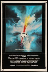 8y811 SUPERMAN 1sh '78 comic book hero Christopher Reeve, cool Bob Peak logo art!
