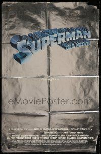 8y812 SUPERMAN foil advance 1sh '78 Christopher Reeve, Marlon Brando, Kidder, cool title design!