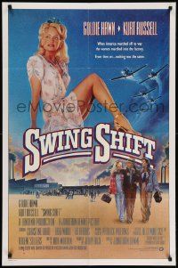 8y818 SWING SHIFT int'l 1sh '84 sexy full-length Goldie Hawn, Kurt Russell, airplane art by Chorney