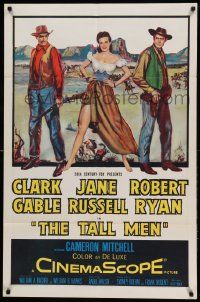 8y825 TALL MEN 1sh '55 full-length art of Clark Gable, sexy Jane Russell showing leg, Robert Ryan!