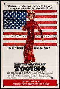 8y862 TOOTSIE style B 1sh '82 great full-length image of Dustin Hoffman in drag by American flag!