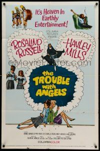 8y878 TROUBLE WITH ANGELS 1sh '66 Hayley Mills, June Harding, nun Rosalind Russell on bike!