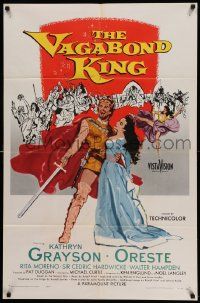 8y896 VAGABOND KING 1sh '56 Michael Curtiz, art of pretty Kathryn Grayson & Oreste w/ sword!