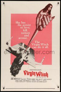 8y913 VIRGIN WITCH int'l 1sh '72 Ann Michelle occult horror, wild image of girl to be sacrificed!