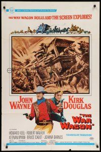 8y931 WAR WAGON 1sh '67 cowboys John Wayne & Kirk Douglas, western armored stagecoach artwork!