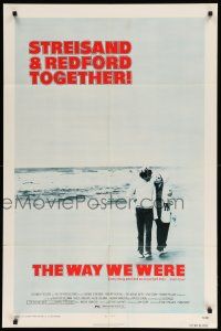 8y936 WAY WE WERE 1sh '73 Barbra Streisand & Robert Redford walk on the beach!