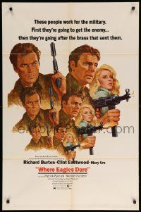 8y949 WHERE EAGLES DARE style C 1sh '68 Clint Eastwood, Burton, Ure, different art by Terpning!