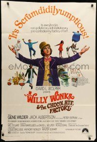 8y969 WILLY WONKA & THE CHOCOLATE FACTORY 1sh '71 Gene Wilder, it's scrumdidilyumptious!