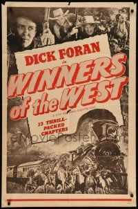 8y972 WINNERS OF THE WEST 1sh R40s Dick Foran, serial, 13 thrill-packed chapters!