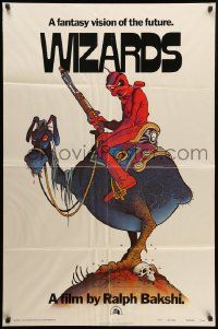 8y976 WIZARDS teaser 1sh '77 Ralph Bakshi directed animation, cool fantasy art by William Stout!
