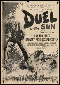 8z343 DUEL IN THE SUN 30x40 R60 Jennifer Jones, Gregory Peck & Joseph Cotten in King Vidor epic!