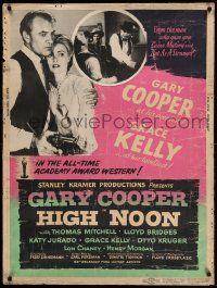 8z355 HIGH NOON 30x40 R56 art of Gary Cooper, who was too proud to run, Fred Zinnemann classic!