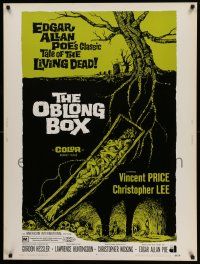 8z365 OBLONG BOX 30x40 '69 Vincent Price, Edgar Allan Poe's tale of living dead, cool horror art!