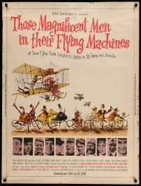 8z385 THOSE MAGNIFICENT MEN IN THEIR FLYING MACHINES 30x40 '65 great Searle art of early airplane!