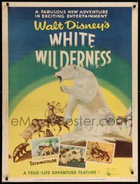 8z394 WHITE WILDERNESS style Y 30x40 '58 Disney, art of polar bear & arctic animals on top of world!
