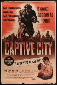 8z203 CAPTIVE CITY 40x60 '52 cool art of gangster controlling city, film noir!