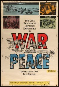 8z232 WAR & PEACE 40x60 R63 Audrey Hepburn, Henry Fonda & Mel Ferrer, Leo Tolstoy epic!