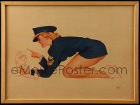 8z133 GEORGE PETTY 15x20 framed art print '41 sexy blonde in uniform w/doll from Esquire Magazine!