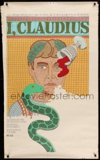 8z258 I, CLAUDIUS tv poster '76 cool Chwast artwork of Derek Jacobi in the title role!
