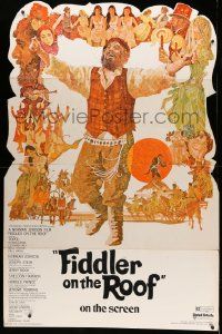 8z094 FIDDLER ON THE ROOF standee '71 cool artwork of Topol & cast by Ted CoConis!