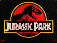 8z156 JURASSIC PARK subway poster '93 Spielberg, classic logo with T-Rex over red background!