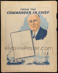 8z102 FROM THE COMMANDER IN CHIEF 23x29 WWII war poster '42 President Roosevelt to Merchant Marine!