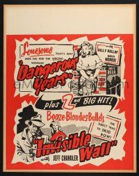 8z053 DANGEROUS YEARS/INVISIBLE WALL jumbo WC '50s double-feature, booze, blondes & bullets!