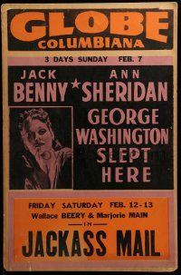 8z058 GLOBE COLUMBIANA local theater jumbo WC '43 Ann Sheridan in George Washington Slept Here!