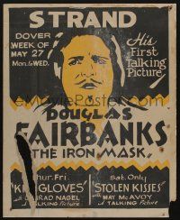 8z062 IRON MASK/KID GLOVES/STOLEN KISSES local theater jumbo WC '29 art of Douglas Fairbanks!