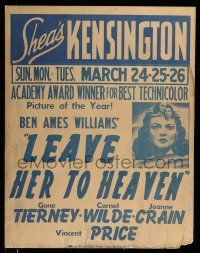 8z064 LEAVE HER TO HEAVEN local theater jumbo WC '46 Gene Tierney in the Best Technicolor Picture!