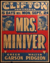8z068 MRS. MINIVER local theater jumbo WC '42 William Wyler, Greer Garson, Walter Pidgeon