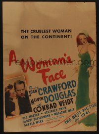 8z081 WOMAN'S FACE jumbo WC '41 full-length art of Joan Crawford & photo with Melvyn Douglas!
