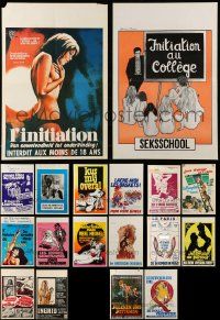 9a287 LOT OF 21 FORMERLY FOLDED 15X22 BELGIAN SEXPLOITATION POSTERS '60s-80s sexy images w/nudity!